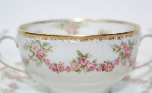 LIMOGES France GDA Gold Gilt Floral Bone China Boullion Cup & Saucer - Thumbnail 2