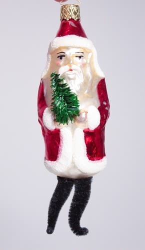 RARE Vintage Germany Glass Santa CHENILLE Legs Christmas Ornament - Thumbnail 2