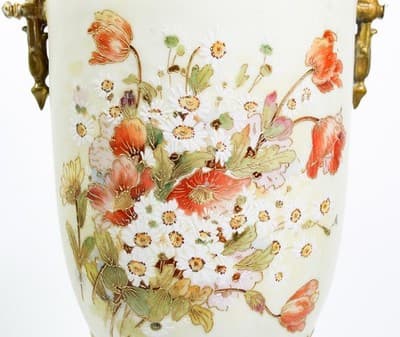 Antique Hand Painted Multicolor Floral Gold Gilt Pedestal Vase RARE - Thumbnail 3