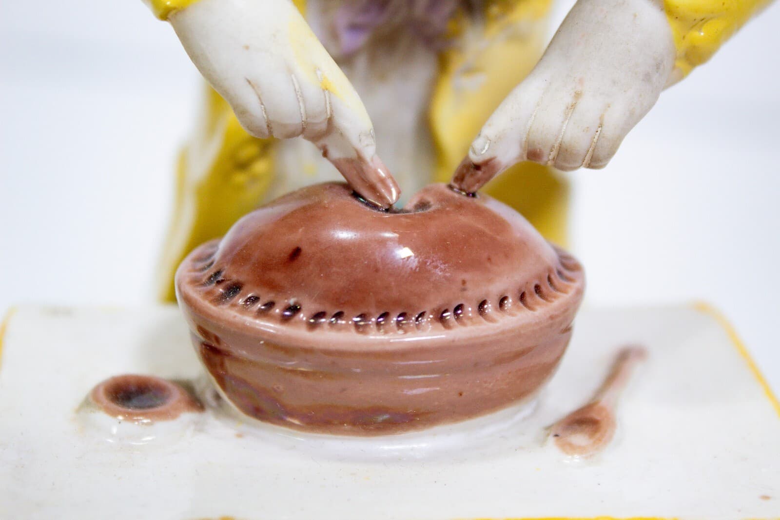 Antique "The Attack" Boy Eating Pie Multicolor Ceramic Sculpture Figurine - Thumbnail 7