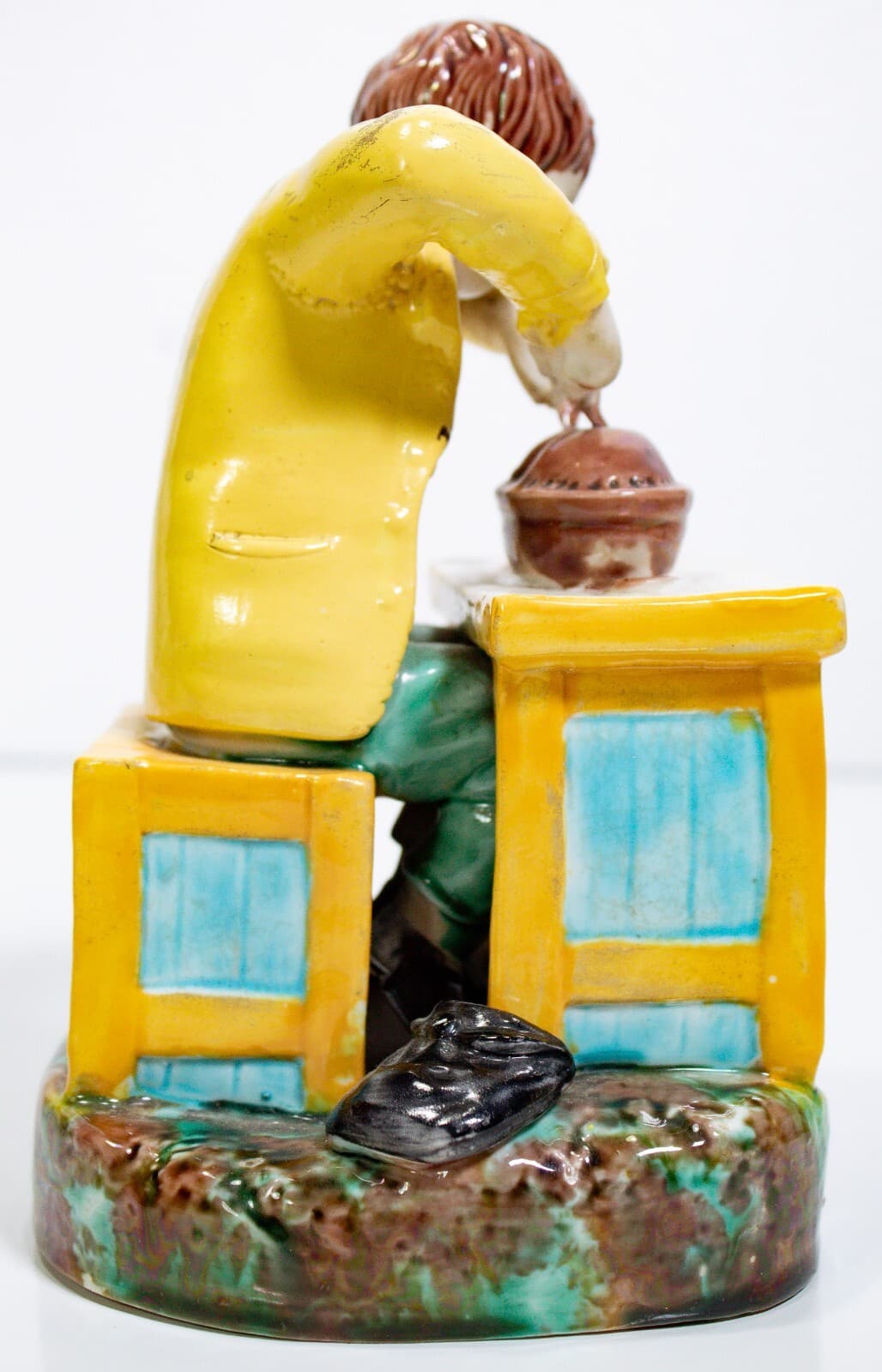 Antique "The Attack" Boy Eating Pie Multicolor Ceramic Sculpture Figurine - Thumbnail 4