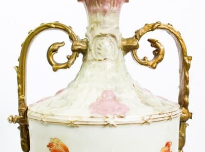 Antique Hand Painted Multicolor Floral Gold Gilt Pedestal Vase RARE - Thumbnail 4