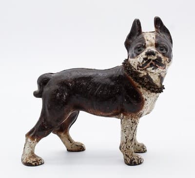 Antique Cast Iron Original Polychrome Boston Terrier Doorstop Sculpture - Thumbnail 10