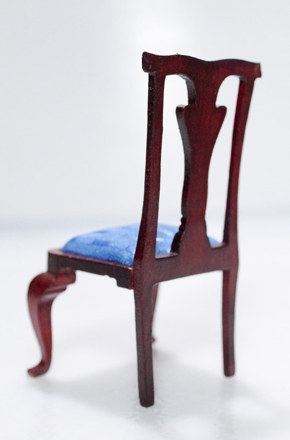 Vintage CONCORD Cherry Wood Miniature Dollhouse Blue Upholstered Chair 1:12 Scal - Thumbnail 3