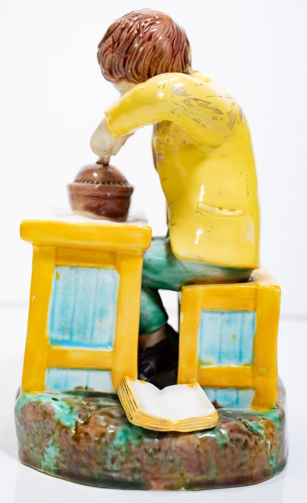 Antique "The Attack" Boy Eating Pie Multicolor Ceramic Sculpture Figurine - Thumbnail 5