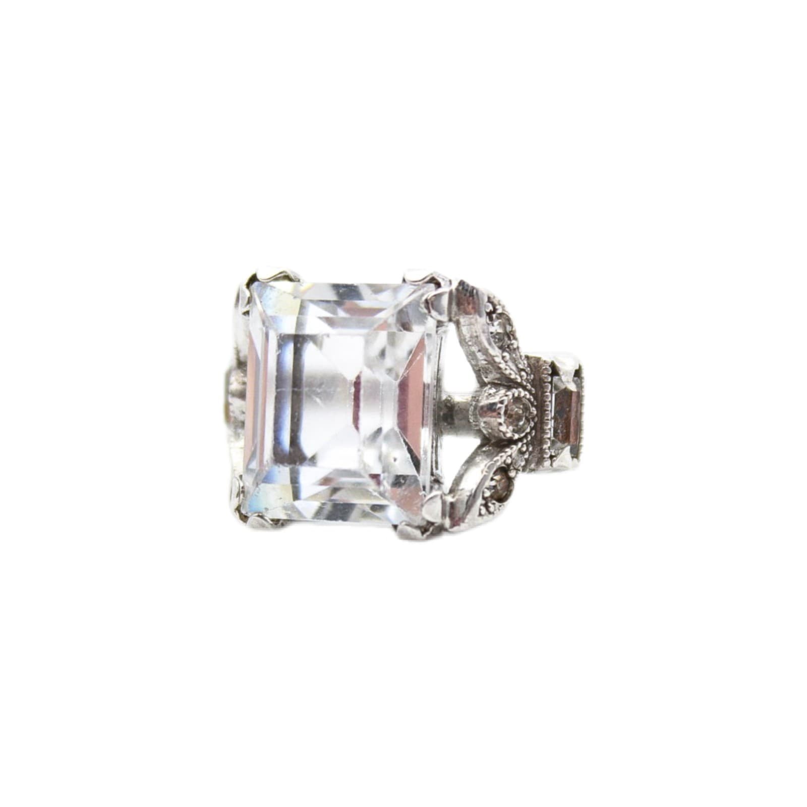 Vintage Sterling Silver 925 Emerald Cut Cubic Zirconia Cocktail Ring Size 6.5 - Image 1
