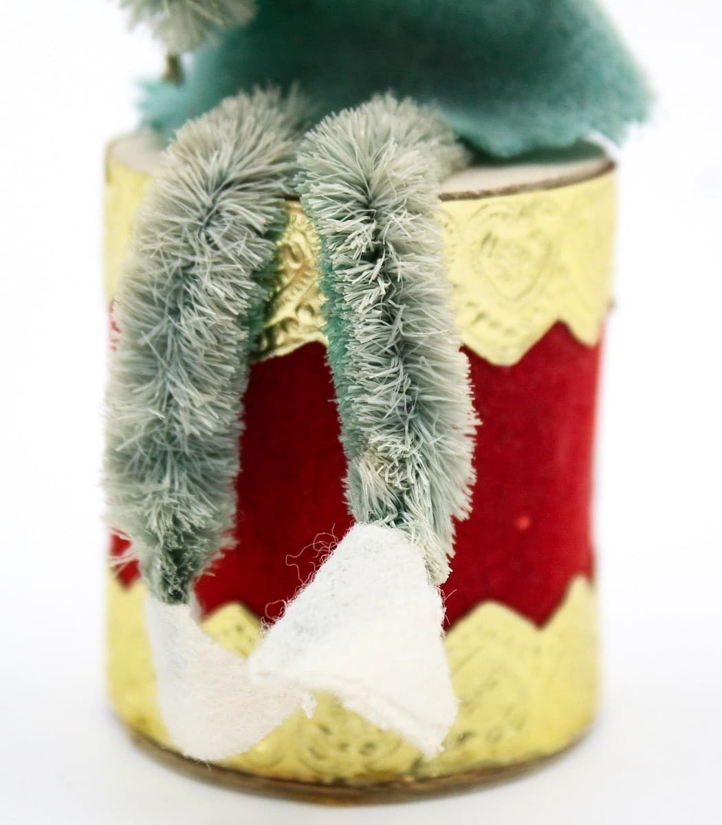 Vintage Japan Pixie Elf Chenille Green Felt Sitting Christmas Drummer Oranment - Thumbnail 6