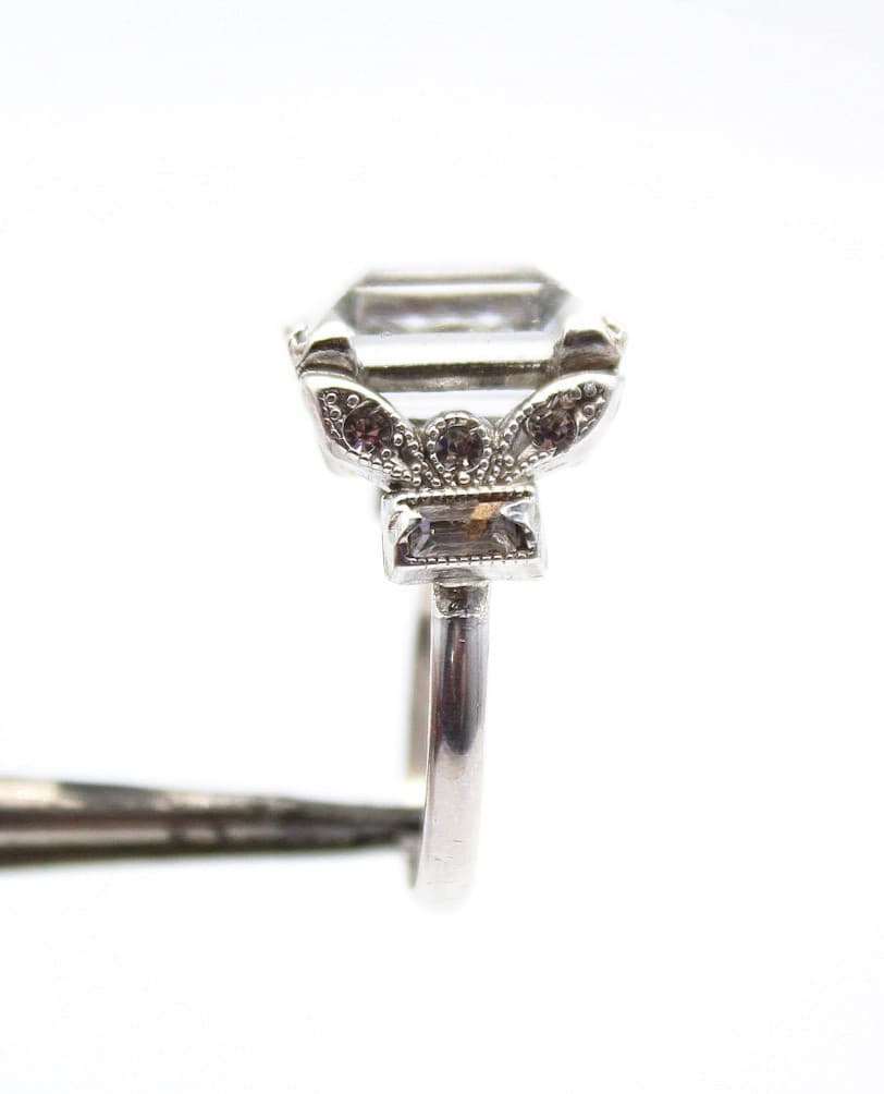 Vintage Sterling Silver 925 Emerald Cut Cubic Zirconia Cocktail Ring Size 6.5 - Thumbnail 4