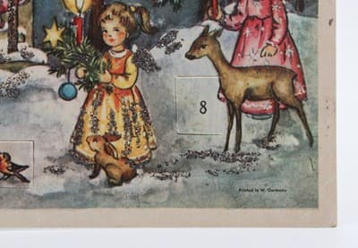Vtg German Winter Festive Children & Animals Paper Christmas Advent Calendar - Thumbnail 4