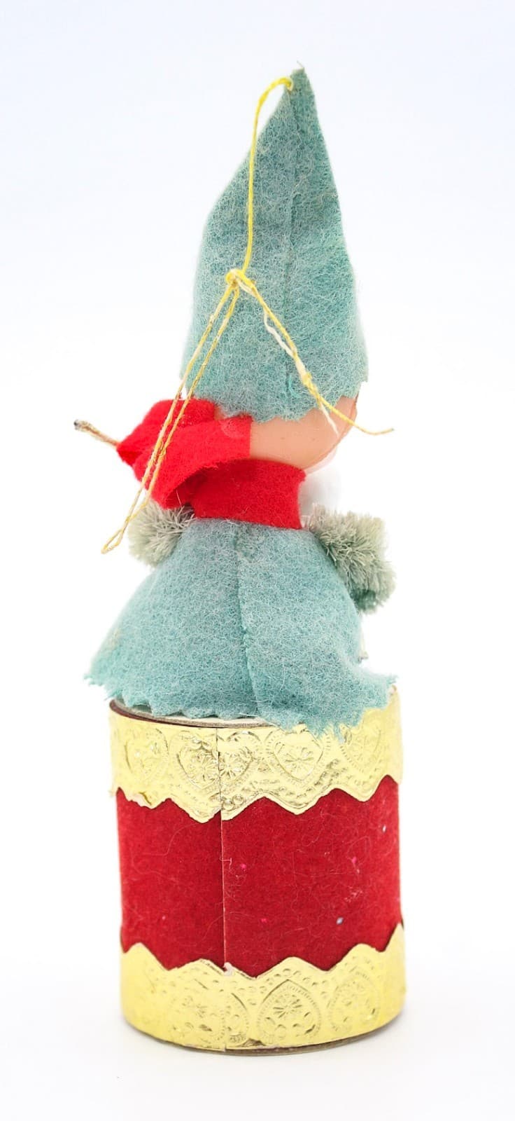 Vintage Japan Pixie Elf Chenille Green Felt Sitting Christmas Drummer Oranment - Thumbnail 4