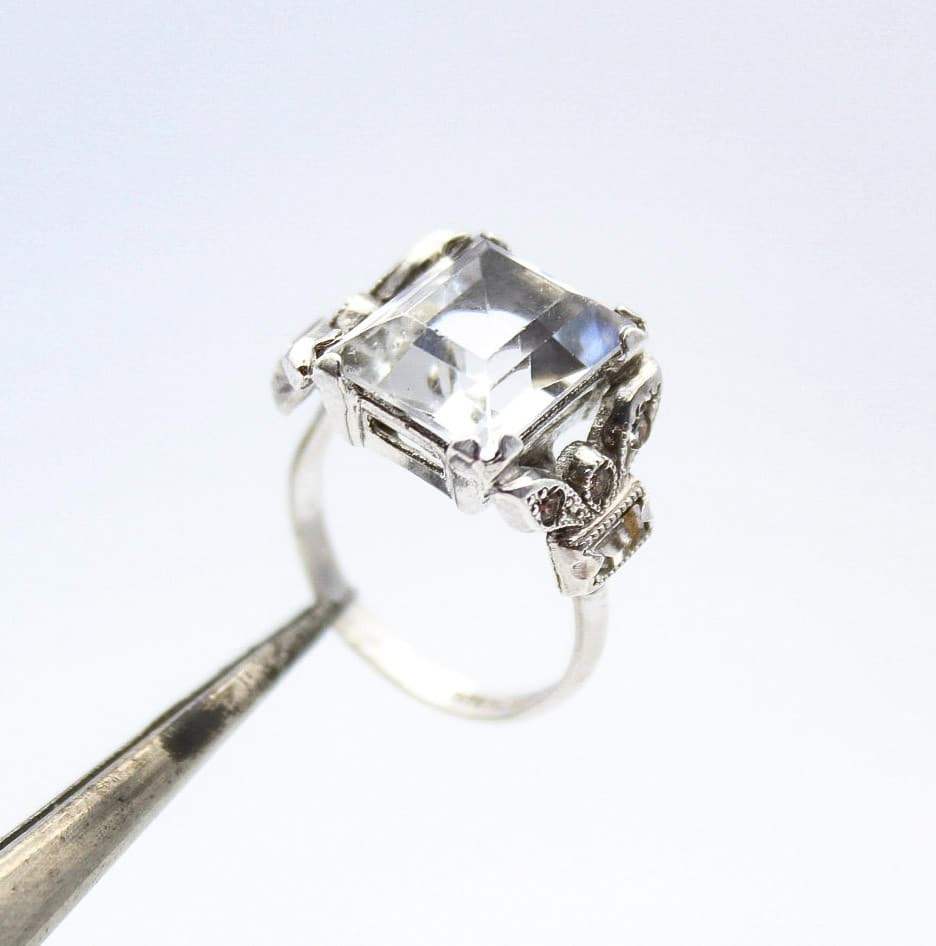 Vintage Sterling Silver 925 Emerald Cut Cubic Zirconia Cocktail Ring Size 6.5 - Thumbnail 5