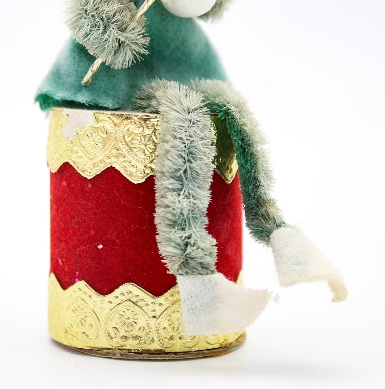 Vintage Japan Pixie Elf Chenille Green Felt Sitting Christmas Drummer Oranment - Thumbnail 5