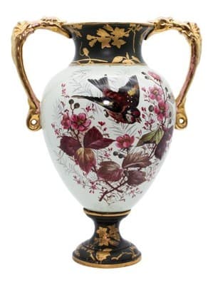 Antique Made In England Hand Painted Bird & Flower Motif Porcelain Pedestal Vase - Image 1