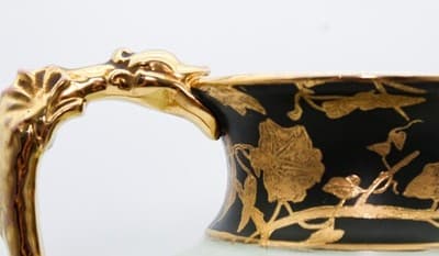 Antique Made In England Hand Painted Bird & Flower Motif Porcelain Pedestal Vase - Thumbnail 10