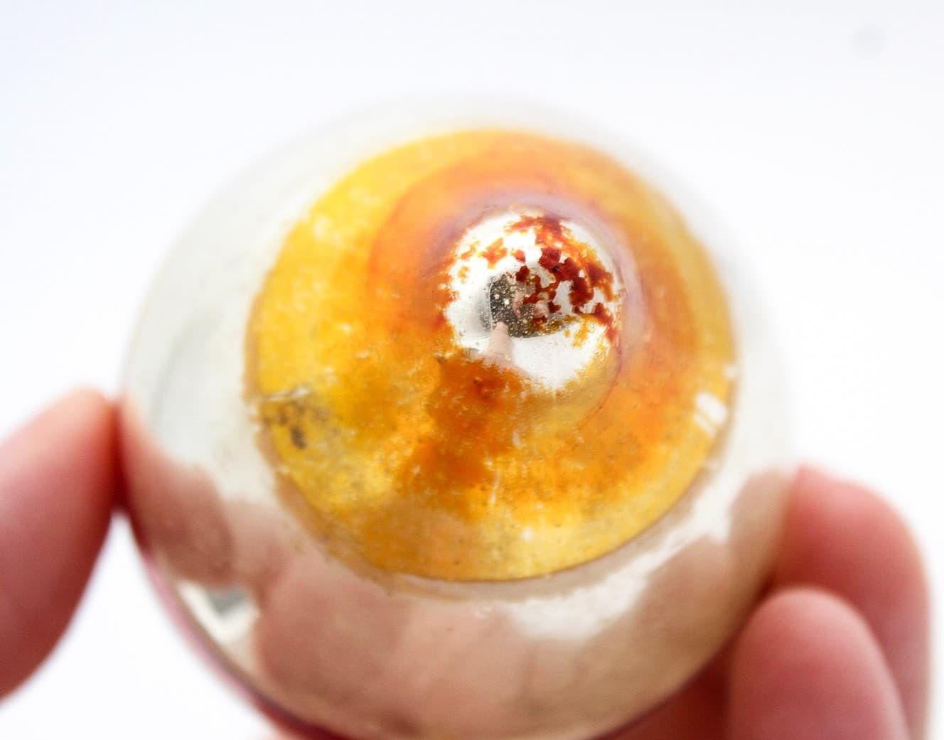 Vintage Germany Poland Hand Painted Striped Red Gold Teardrop Glass Ornament - Thumbnail 3