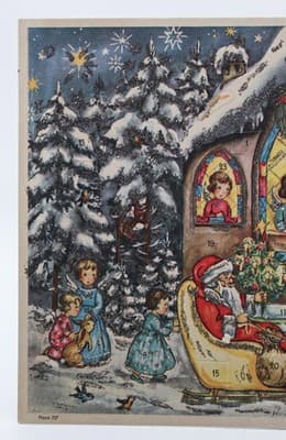 Vtg German Winter Festive Children & Animals Paper Christmas Advent Calendar - Thumbnail 5