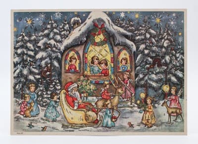 Vtg German Winter Festive Children & Animals Paper Christmas Advent Calendar - Thumbnail 8