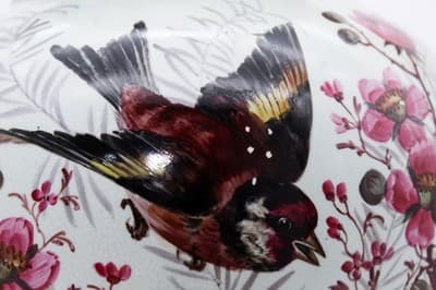 Antique Made In England Hand Painted Bird & Flower Motif Porcelain Pedestal Vase - Thumbnail 5