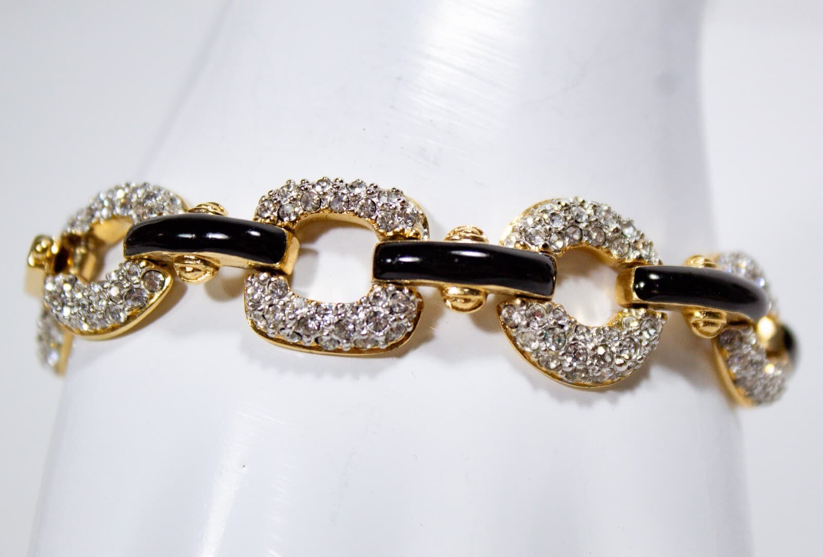 Vintage SWAROVSKI Austria Crystal & Black Enamel Link Bracelet & Necklace Set - Thumbnail 2