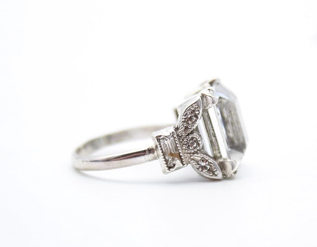 Vintage Sterling Silver 925 Emerald Cut Cubic Zirconia Cocktail Ring Size 6.5 - Thumbnail 7