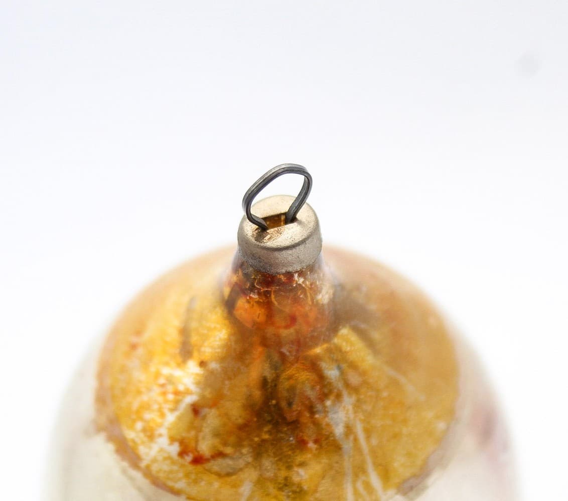 Vintage Germany Poland Hand Painted Striped Red Gold Teardrop Glass Ornament - Thumbnail 2