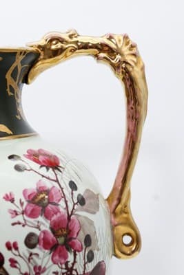 Antique Made In England Hand Painted Bird & Flower Motif Porcelain Pedestal Vase - Thumbnail 8