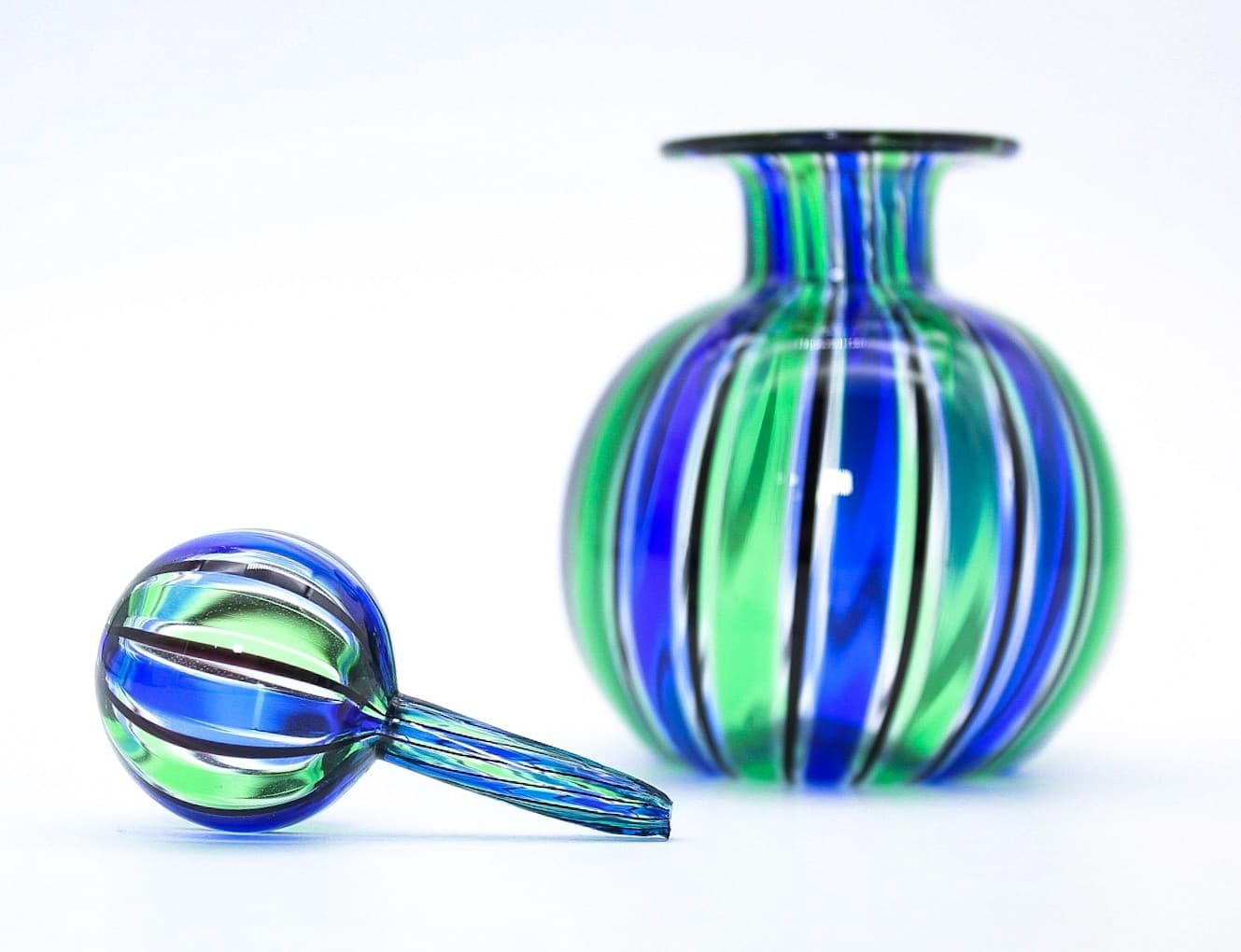 Murano Italy Vintage Art Glass Mouth Blown Blue Green Small Perfume Bottle 3" - Thumbnail 2