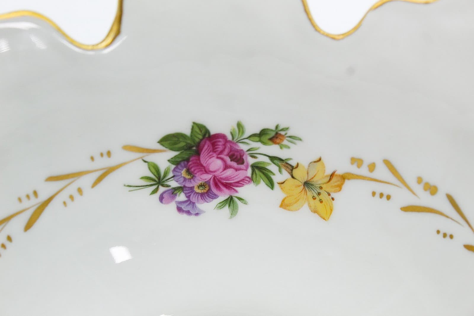 20th c Floral Gold Gilt Blue Large French Porcelain Scalloped Serving Bowl - Thumbnail 7