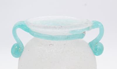 Mid-Century Art Glass Archimede Seguso Scavo Bianco Vase Italy White & Green - Thumbnail 7
