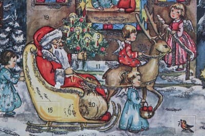 Vtg German Winter Festive Children & Animals Paper Christmas Advent Calendar - Thumbnail 6