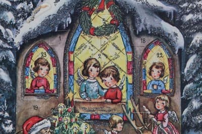 Vtg German Winter Festive Children & Animals Paper Christmas Advent Calendar - Thumbnail 7