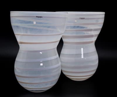 Pair of Mid-Centurh KOSTA BODA Sweden Art Glass Gunnel Sahlin White Vases - Thumbnail 2