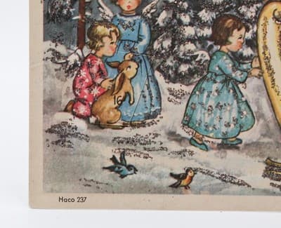 Vtg German Winter Festive Children & Animals Paper Christmas Advent Calendar - Thumbnail 3