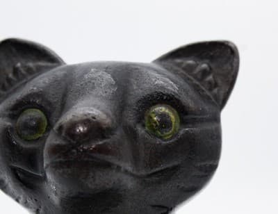 Albany Foundry Antique Cast Iron Whimsical Cat Green Eyes Sculpture Doorstop - Thumbnail 5