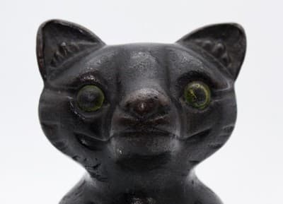 Albany Foundry Antique Cast Iron Whimsical Cat Green Eyes Sculpture Doorstop - Thumbnail 4