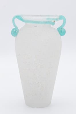 Mid-Century Art Glass Archimede Seguso Scavo Bianco Vase Italy White & Green - Thumbnail 8