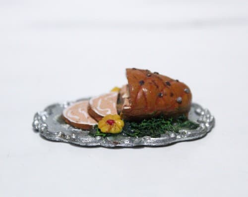 Vintage Dollhouse Miniature Christmas Glazed Ham & Pineapple Kitchen Accessory - Thumbnail 2