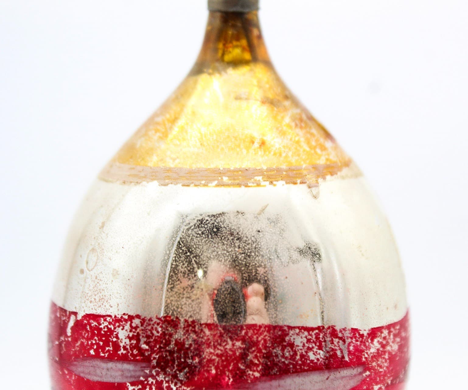 Vintage Germany Poland Hand Painted Striped Red Gold Teardrop Glass Ornament - Thumbnail 6