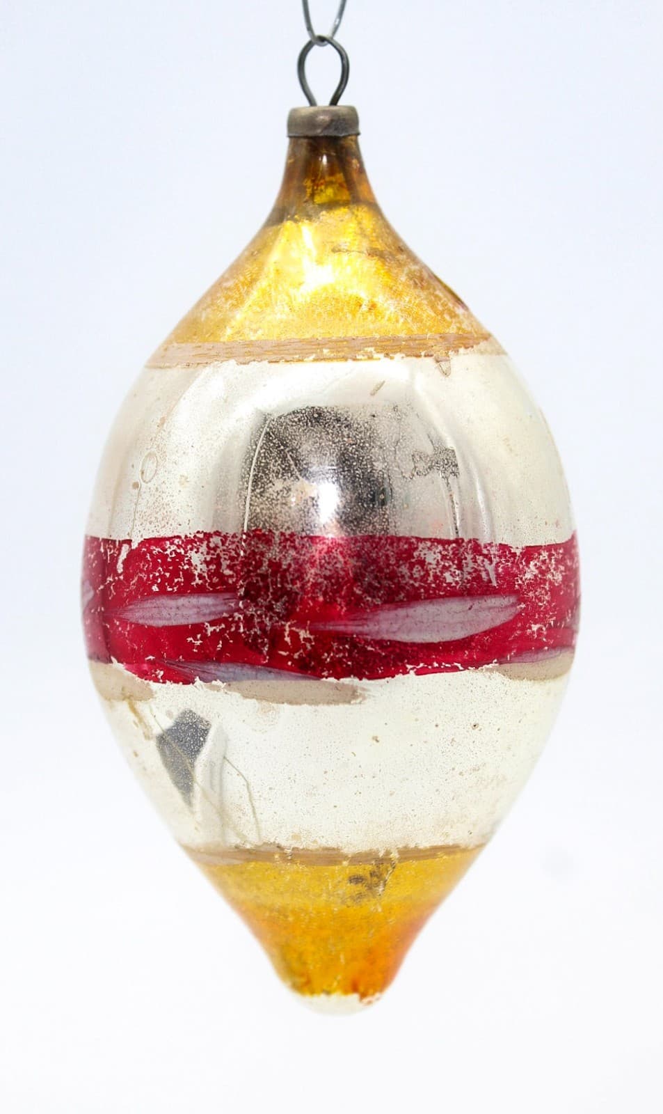 Vintage Germany Poland Hand Painted Striped Red Gold Teardrop Glass Ornament - Thumbnail 7