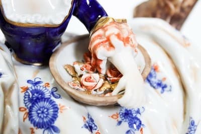 19th c UNTER WEISS BACH Germany Hand Painted Grouping w/ Goat Porcelain Figure - Thumbnail 5