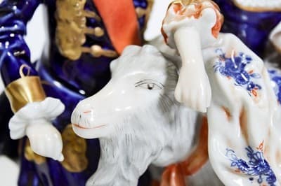 19th c UNTER WEISS BACH Germany Hand Painted Grouping w/ Goat Porcelain Figure - Thumbnail 6