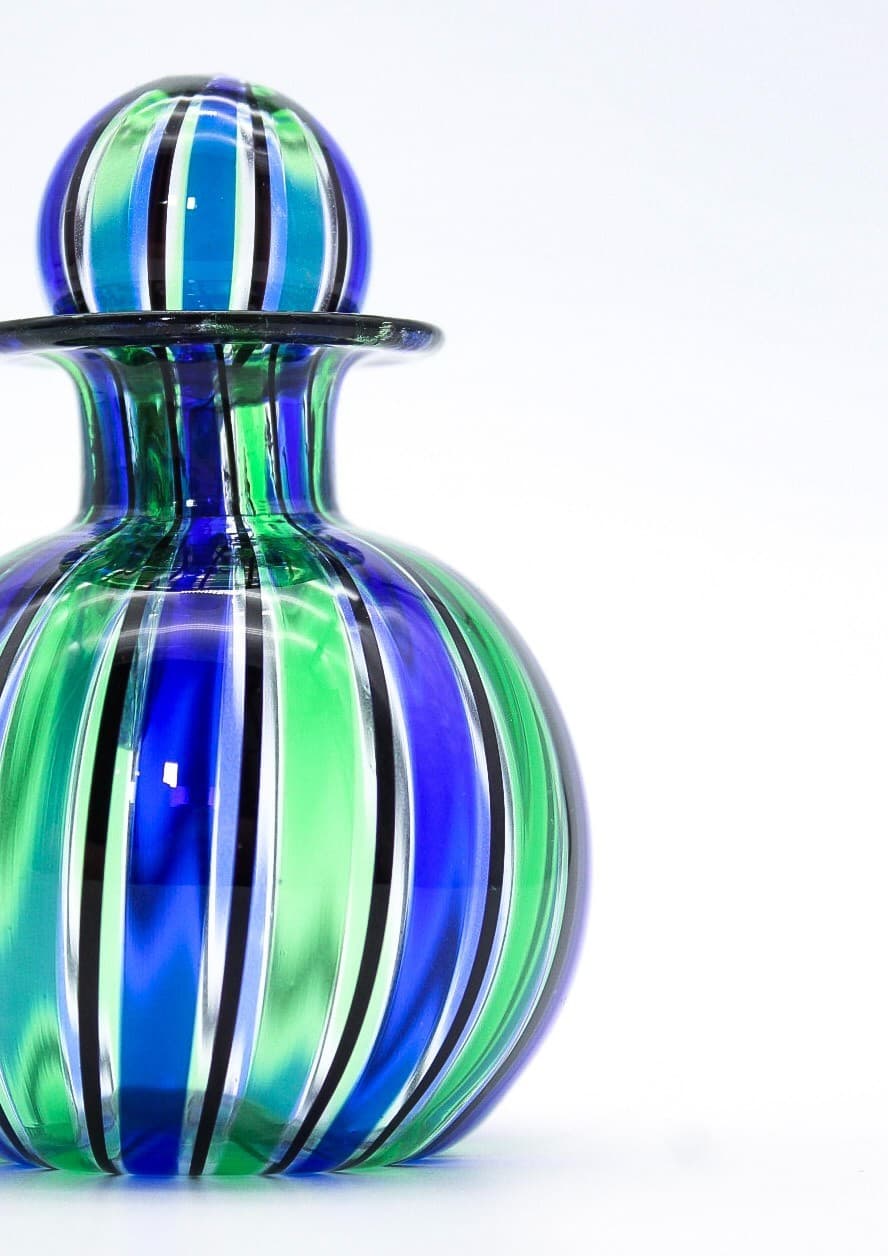 Murano Italy Vintage Art Glass Mouth Blown Blue Green Small Perfume Bottle 3" - Thumbnail 4