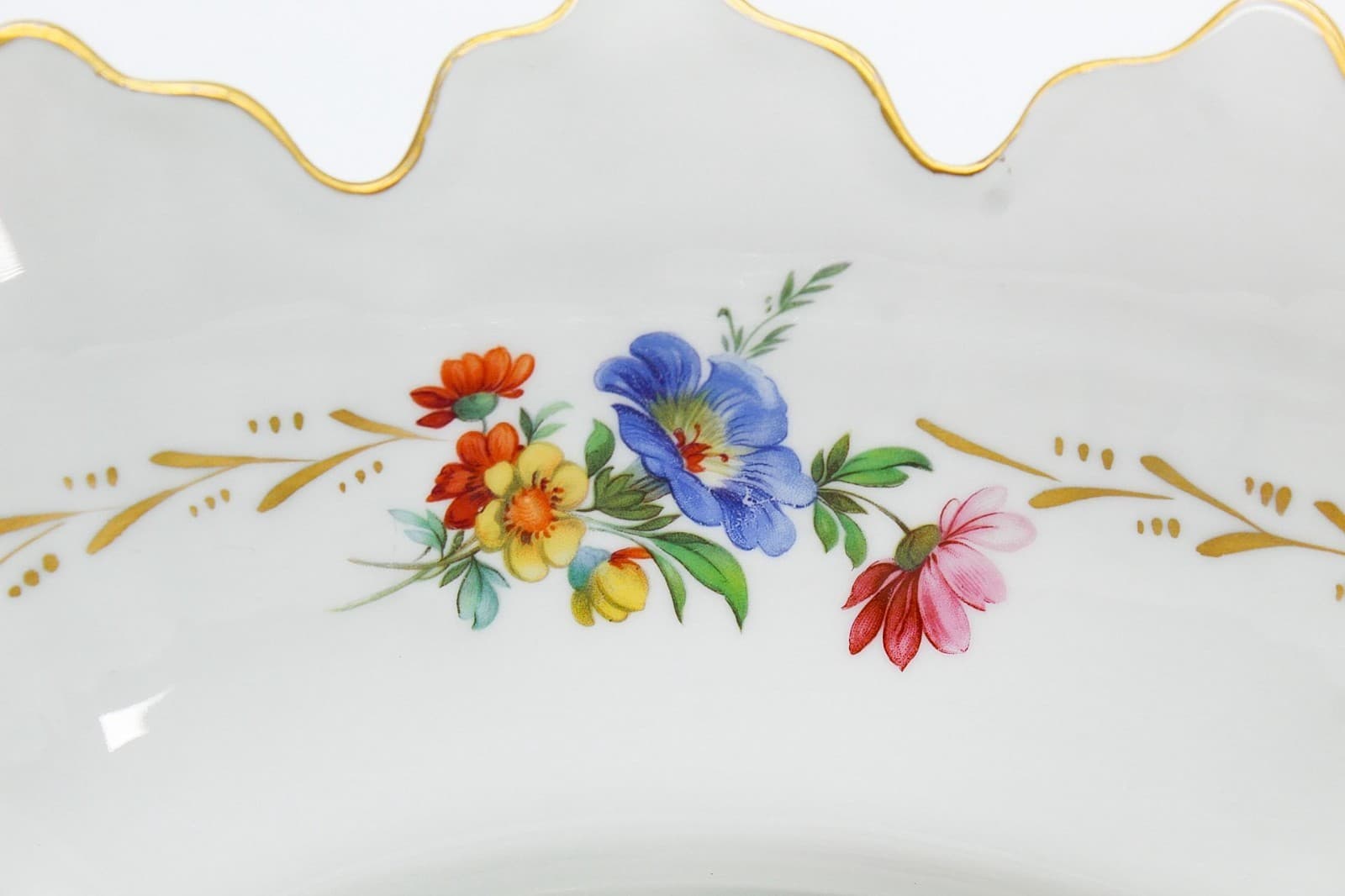 20th c Floral Gold Gilt Blue Large French Porcelain Scalloped Serving Bowl - Thumbnail 6
