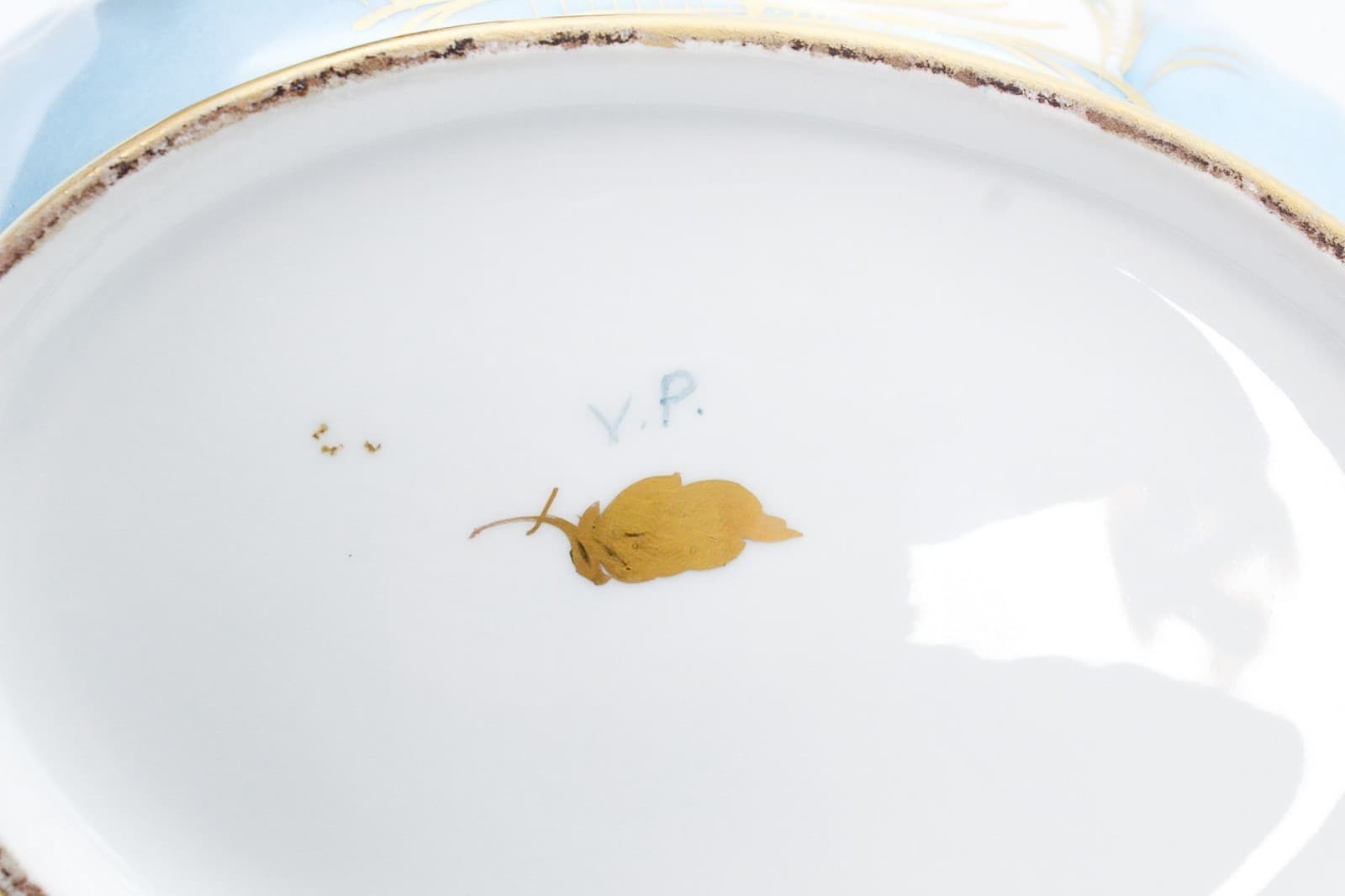 20th c Floral Gold Gilt Blue Large French Porcelain Scalloped Serving Bowl - Thumbnail 8