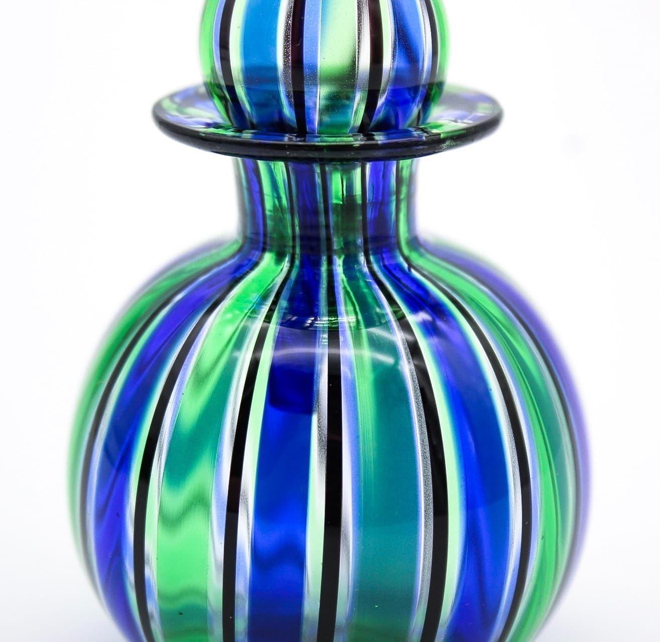 Murano Italy Vintage Art Glass Mouth Blown Blue Green Small Perfume Bottle 3" - Thumbnail 5