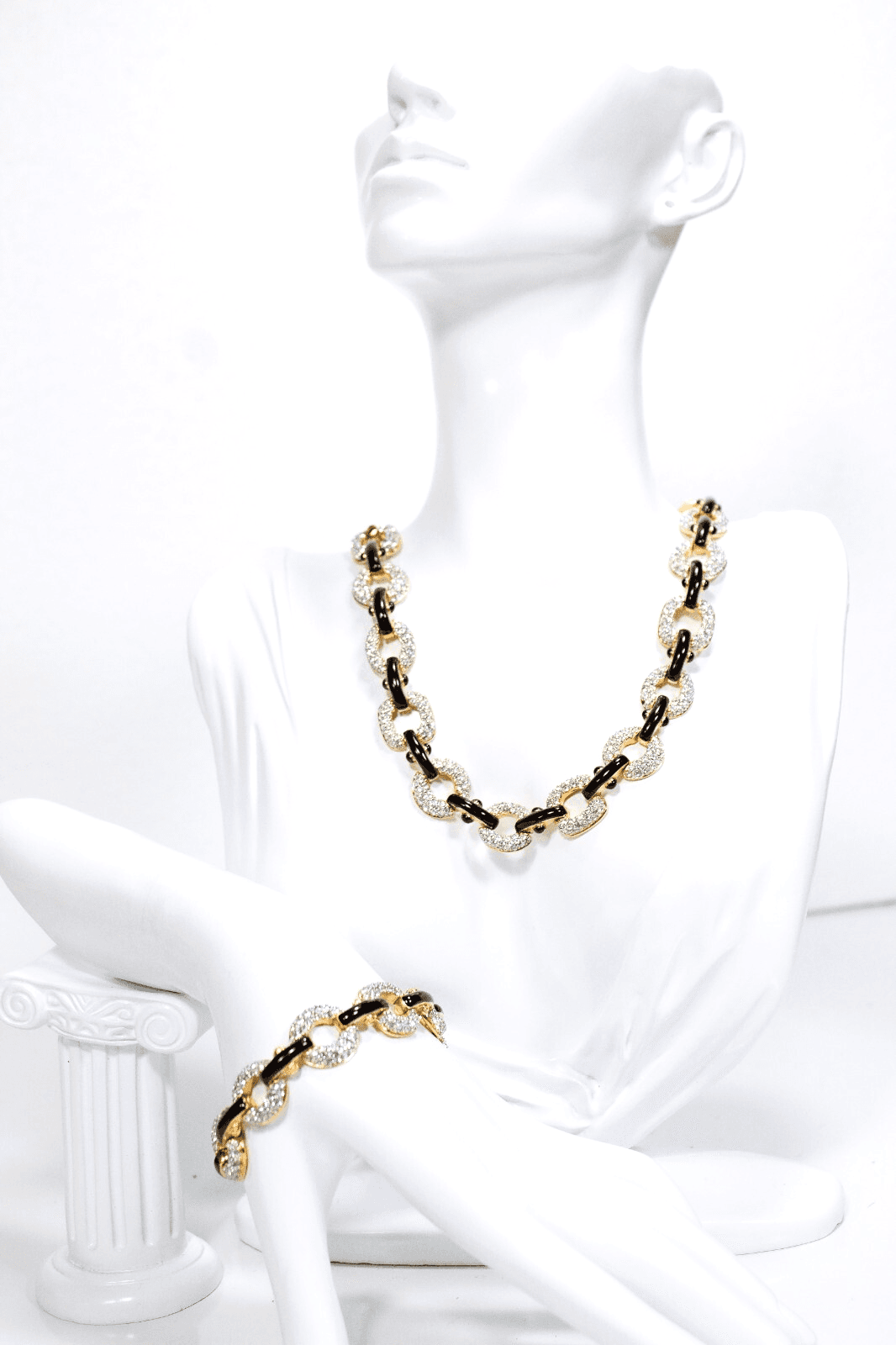 Vintage SWAROVSKI Austria Crystal & Black Enamel Link Bracelet & Necklace Set - Image 1