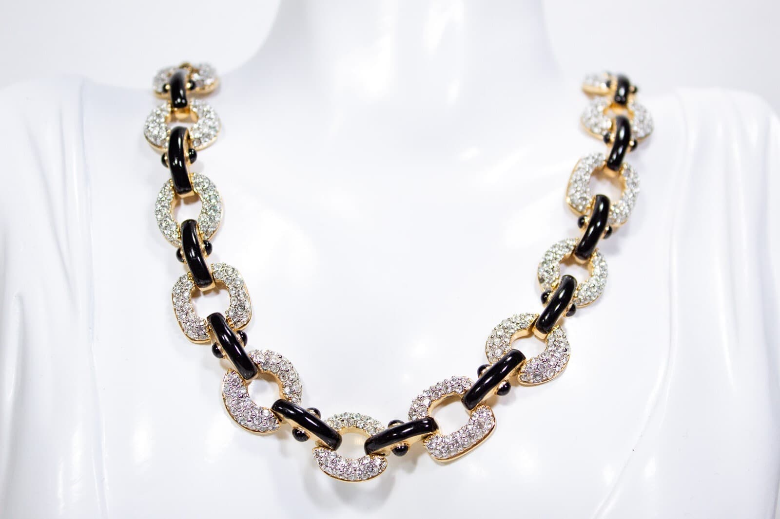 Vintage SWAROVSKI Austria Crystal & Black Enamel Link Bracelet & Necklace Set - Thumbnail 5