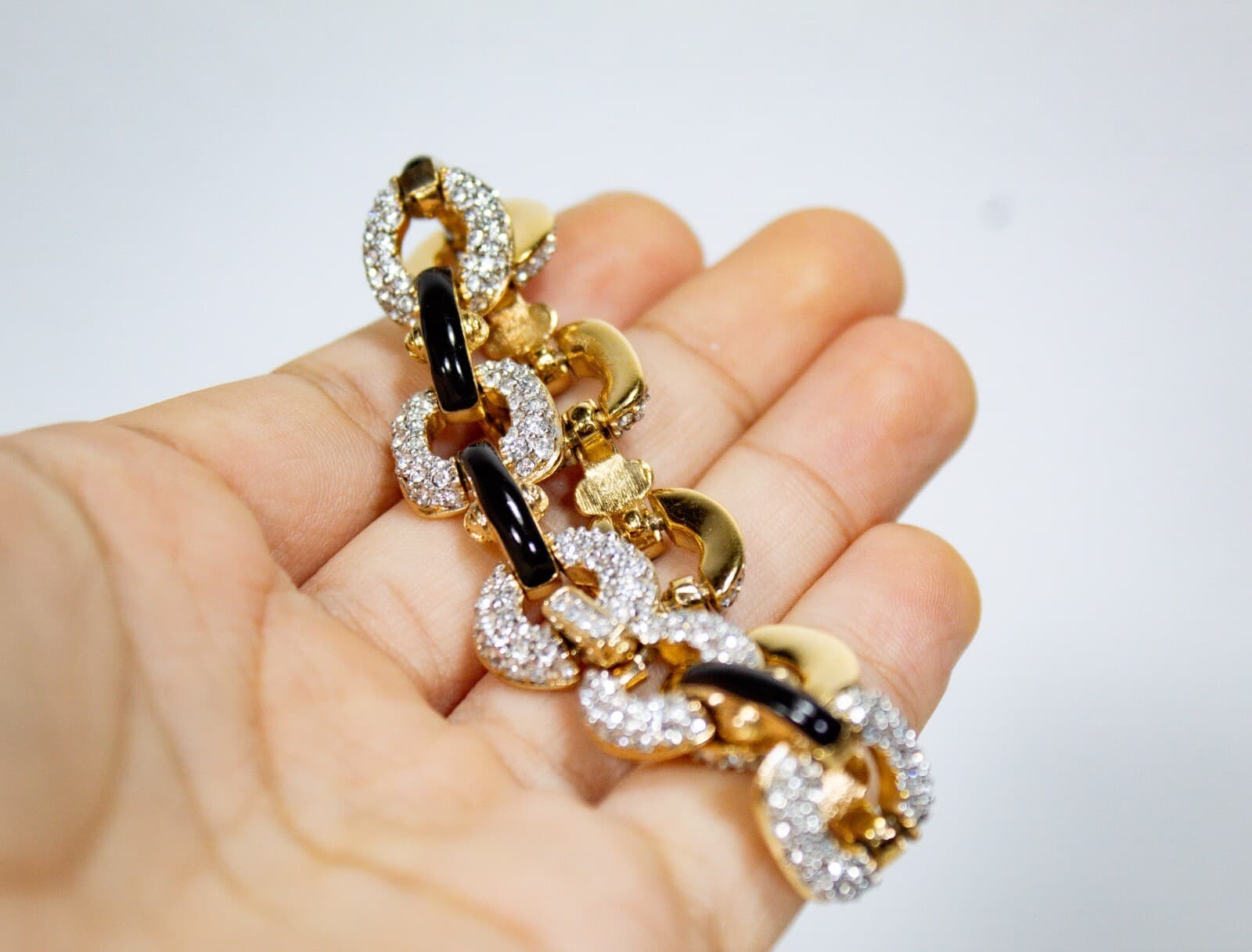 Vintage SWAROVSKI Austria Crystal & Black Enamel Link Bracelet & Necklace Set - Thumbnail 4