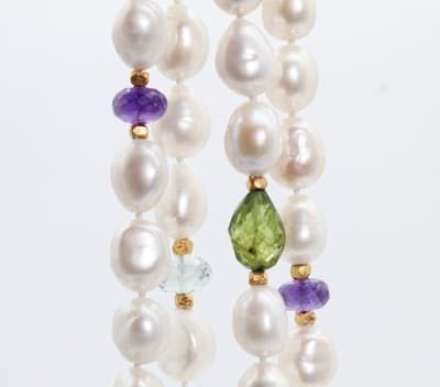 Designer JADED Natural Pearls & Assorted Gemstones Double Strand Necklace - Thumbnail 4
