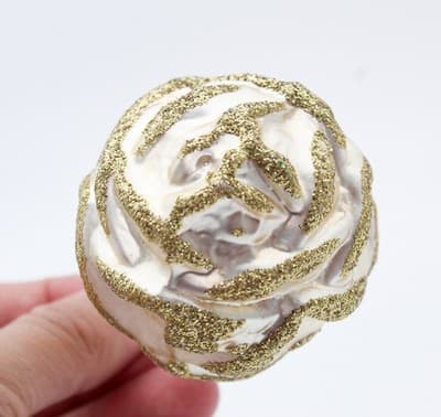 Vintage Germany White Rose Flower Gold Glitter Glass Clip-On Christmas Ornament - Thumbnail 3